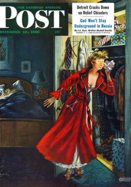 Woman checking a gift box while her husband sleeps.