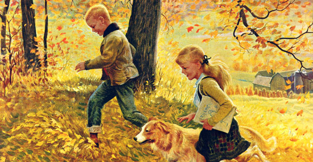 Walking Home Through Leaves by John Clymer October 7, 1950