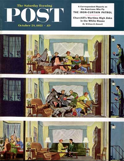 "The Hurried Cleanup," by Thornton Utz from the October 24, 1953 issue of The Saturday Evening Post. 