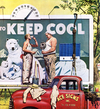 Billboard painters keeping cool in summer heat