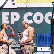 Billboard painters keeping cool in summer heat