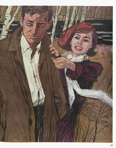 illustration of woman grasping man's jacket