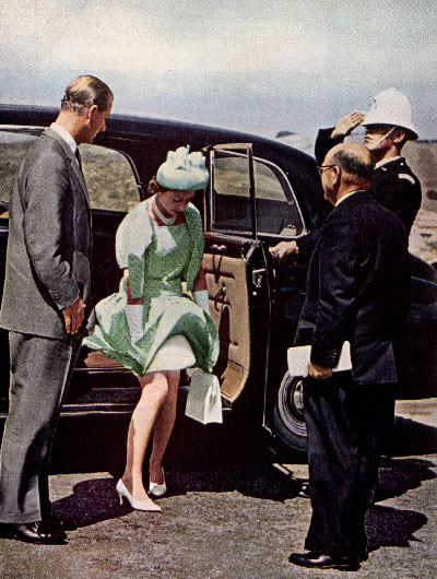 Queen Elizabeth II stepping out of car