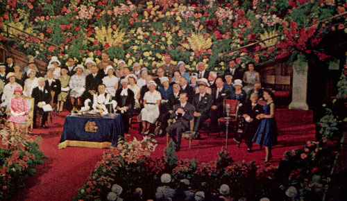 Queen Elizabeth II at an assembly in New Zealand, 1963.