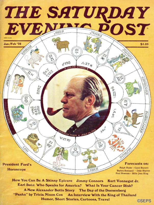 Photo of Gerald Ford set in a zodiac diagram