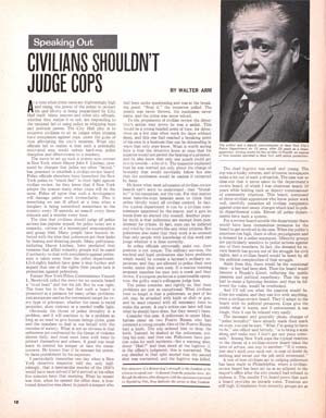 Front page of the article, "Civilians Shouldn't Judge Cops" by Walter Arm