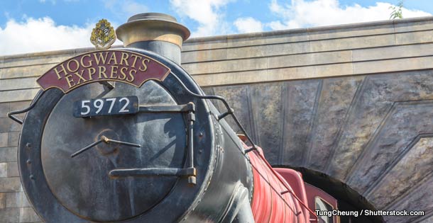Close-up of the Hogwarts Express train engine