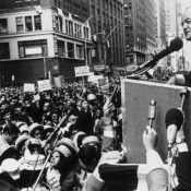 Hubert Humphrey giving a speech in 1968