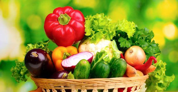 Delicous veggies in a basket. You should eat more veggies!