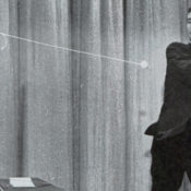 Johnny Carson hitting a ping pong ball tied to a pole.