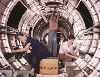 Women working in a B-17 fuselage