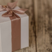 Gift box on a wooden floor
