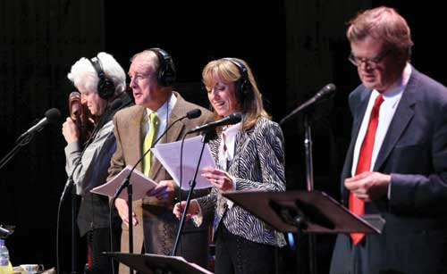 Voice actos Fred Newman, Tim Russell, Sue Scott, and Garrison Keillor.