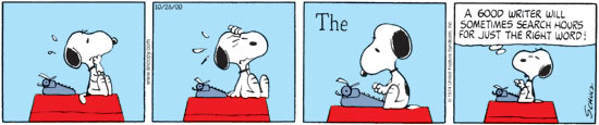 Snoopy on his dog house typing a story.
