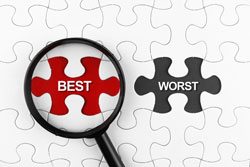 A magnifying lens hoves over two puzzle pieces marked "Best" and "Worst".