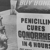 An ad in a city street for penicillin