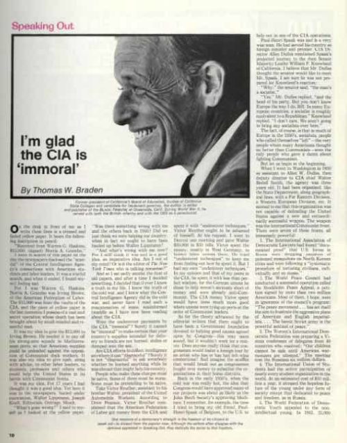 Front page for the Thomas W. Baden article, "I'm Glad the CIA is immoral"