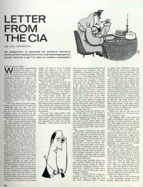Front page for the Anne Chamberlin article, "Letter From the CIA"