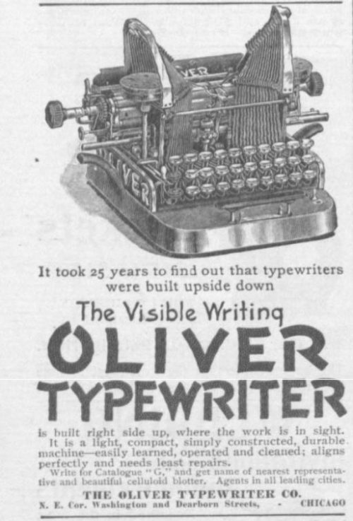 Oliver Typewriter Ad from 1899
