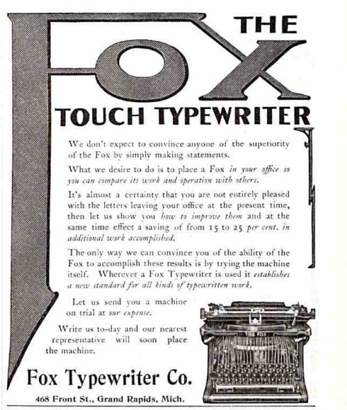 Fox Typewriter Ad from the 1890s. 