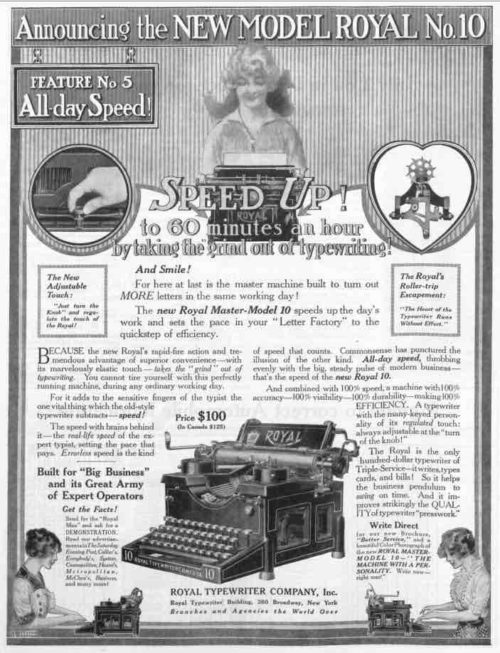 A Royal Typewriter Company ad from the 1890s