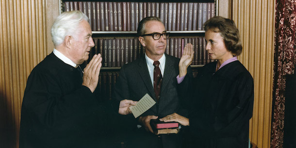 Sandra Day O'Connor being sworn in as a Supreme Court justice