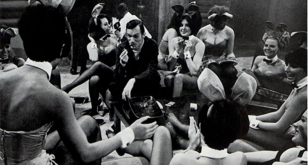 Hugh Hefner with Playboy bunnies