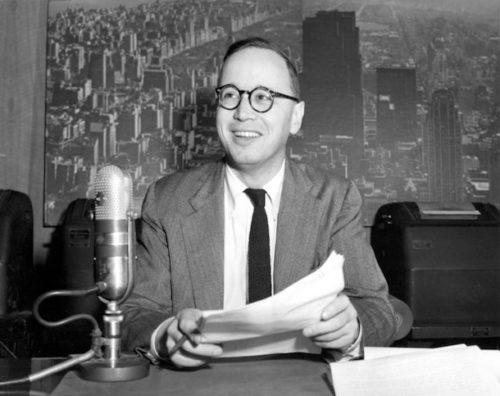 Arthur Schlesinger, Jr. at a microphone
