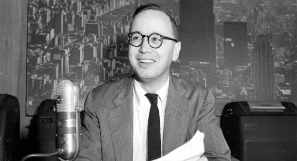 Arthur Schlesinger, Jr. at a microphone