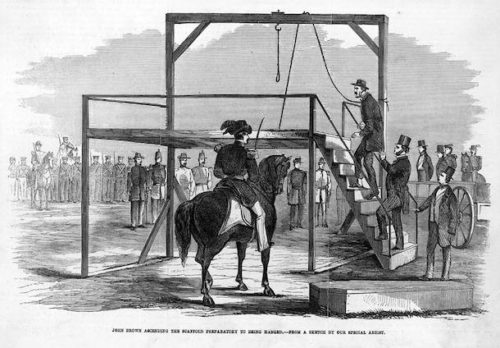 Illustration of John Brown climbing the gallows