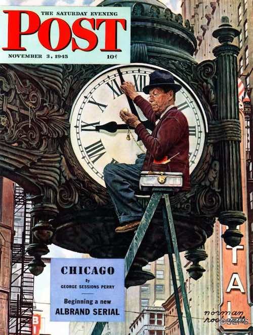 Man fixing a giant clock