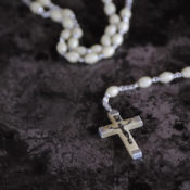 A rosary on a table