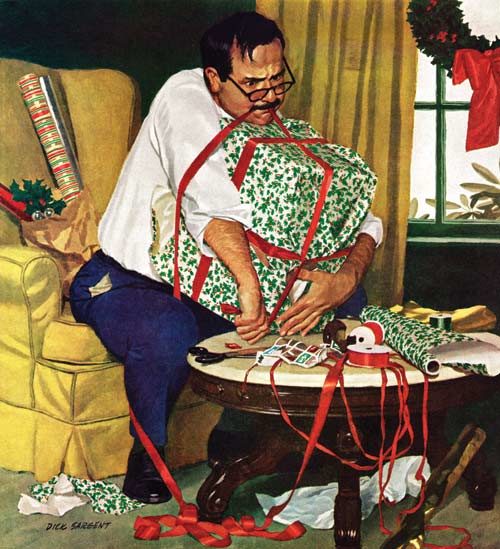 Man wrapping Christmas gift