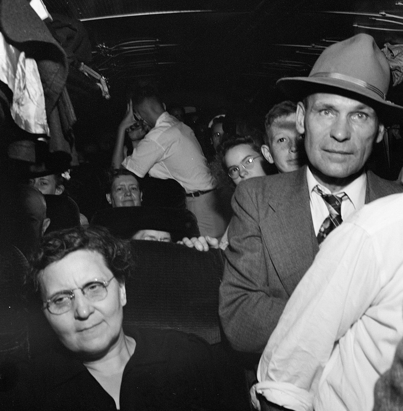 Passengers on a Greyhound bus going from Washington, D.C. to Pittsburgh, Pennsylvania,