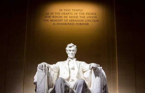 Abraham Lincoln's statue inside the Lincoln memorial