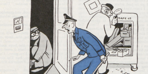 A cop finds a burglar inside a closet.