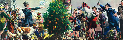 People and an orange tree