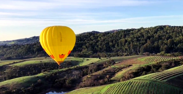 Hot air balloon in the sky above Napa Valley