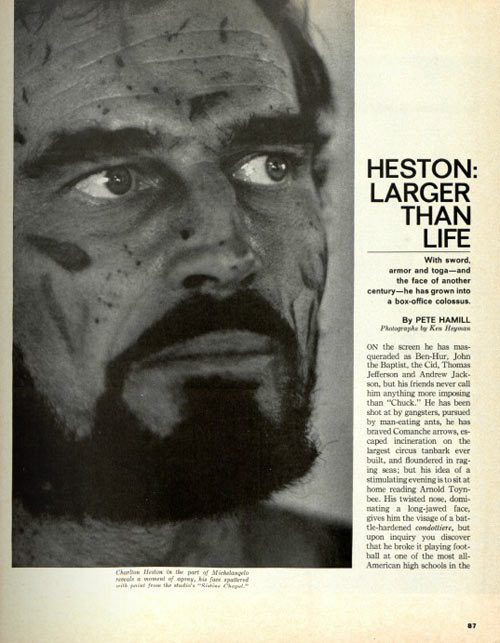 Article clipping for "Heston: Larger Than Life."