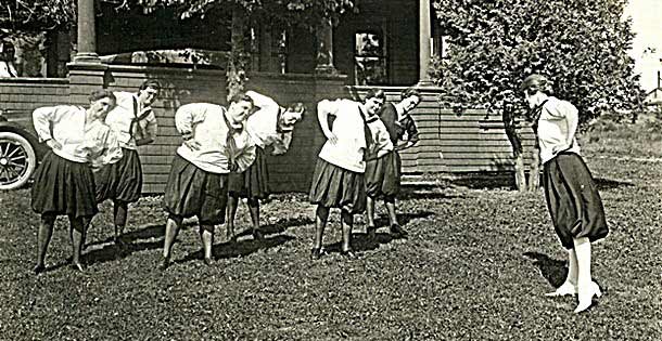 Women exercising in bloomers.