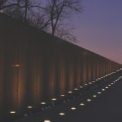 Vietnam Veterans Memorial lit at night