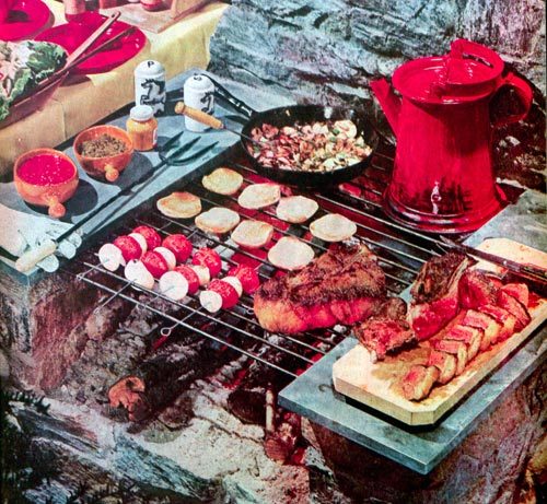 Collection of food items on a barbeque grill