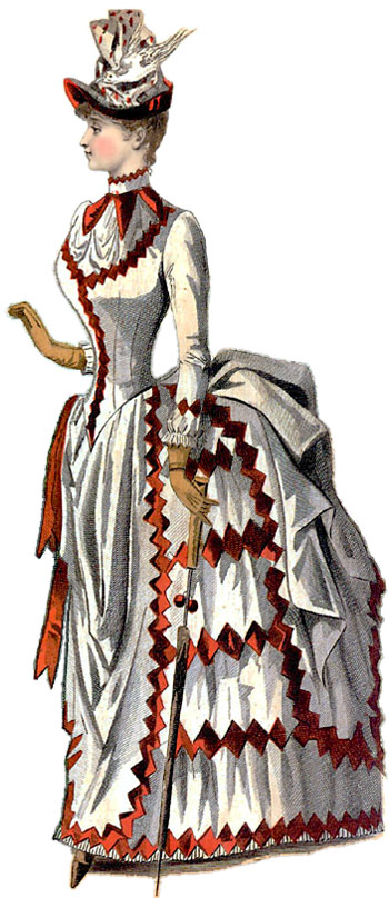 Illustration of a woman in a bustle gown.