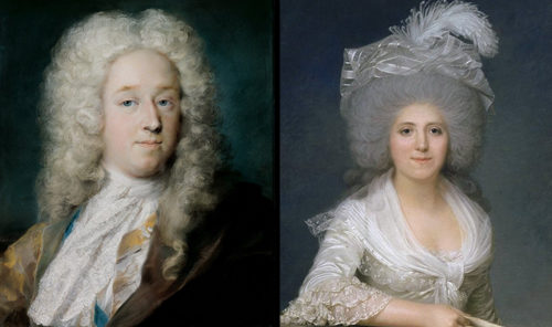 Aristocrats wearing powdered wigs.