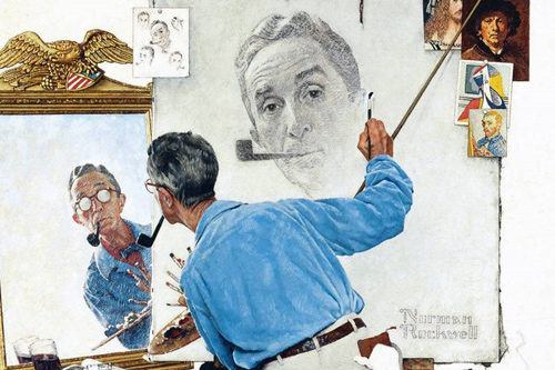 Noman Rockwell painting his self-portait.