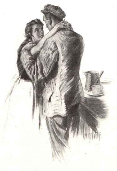 A young woman embraces a young man.
