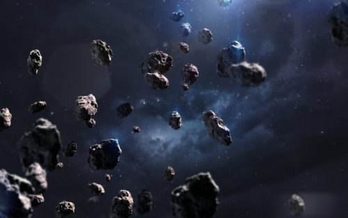Asteroid belt in space