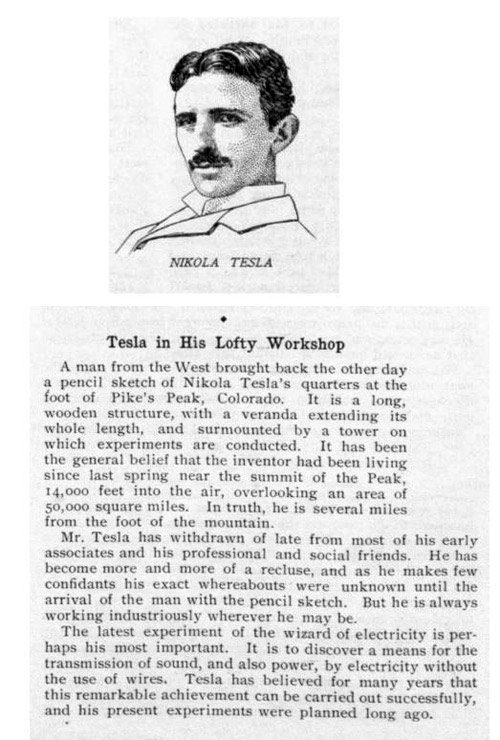 Article clipping featuring Nikola Tesla.