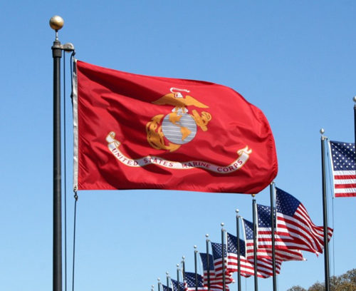 U.S. Marine Corps Flag in flight.
