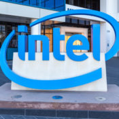 The Intel logo sign outside The Intel Museum in Santa Clara, California.